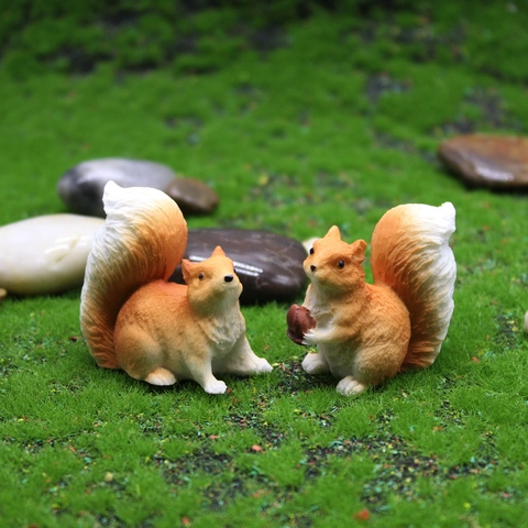 Squirrel Figurines Resin Miniature Micro Landscape Garden Flower Pot Decor Simulation Animal Fairy Garden Ornaments