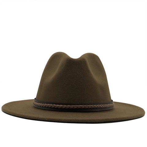Cappello Fedora In Lana Vintage Tesa Larga Piatta Berretto Jazz Gentleman Con Fascia Intrecciata Per Uomo Donna Elegante