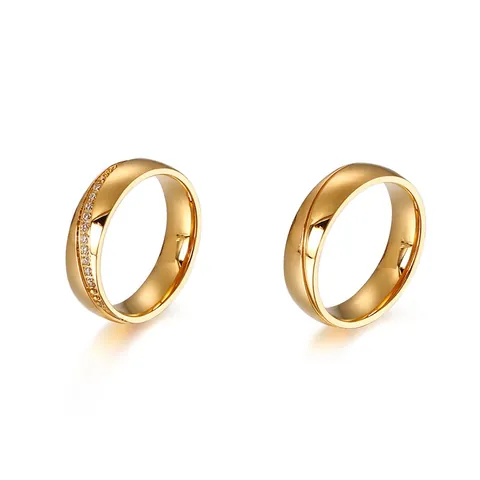 Anillos De Pareja De Acero Inoxidable Minimalistas Con Circón Joyas De Moda Pulidas Para Hombres Y Mujeres