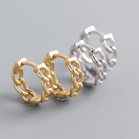 Chain Link Hoop Earrings 925 Sterling Silver Geometric High Polish Minimalist For Women Fashion