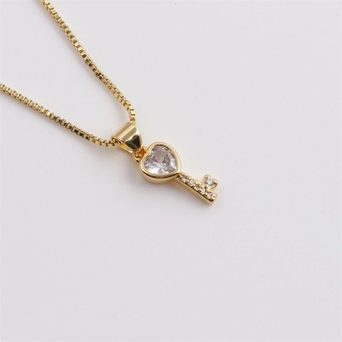 Hart Sleutel Hanger Ketting Koper Verguld Met Hart Kristal En Witte Zirkoon Box Ketting Elegante Sieraden Voor Dames
