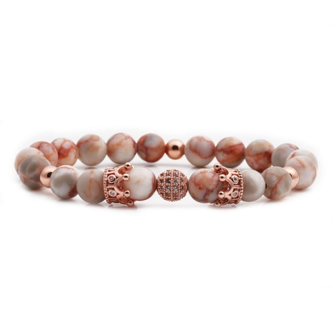 Natural Stone Beaded Bracelet With Copper Crown And Micro Pave Zircon Ball Trendy Unisex Jewelry