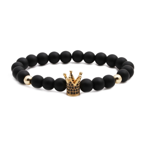 Kroon Kralen Armband Matsteen Micro Ingelegd Zirkoon Koperen Kralen Elastisch Handgemaakte Punk Royal Sieraden Unisex