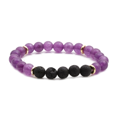 Natuurlijke Amethist En Lavasteen Kralenarmband Met Koperen Tussenstukken Handgemaakte Elastische Yoga Genezingssieraden