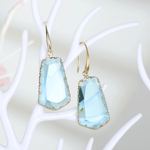 Pendientes Colgantes De Cristal Trapezoidal Geométrico Vidrio Irregular Facetado Aleación Retro Joyas De Moda