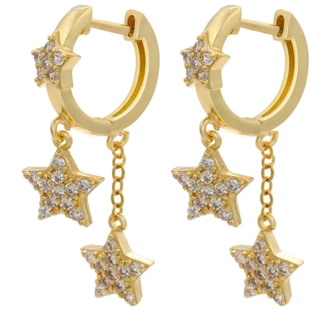 Orecchini a Cerchio con Nappina a Stella Moda Zirconia Colorata Intarsiata Rame Placcato Oro Argento Pendenti Donna