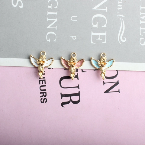 Engel Charms Legierung Emaille Tropföl Flügel Amor Goldton DIY Schmuckherstellung Zubehör Für Armband Halskette Handwerk