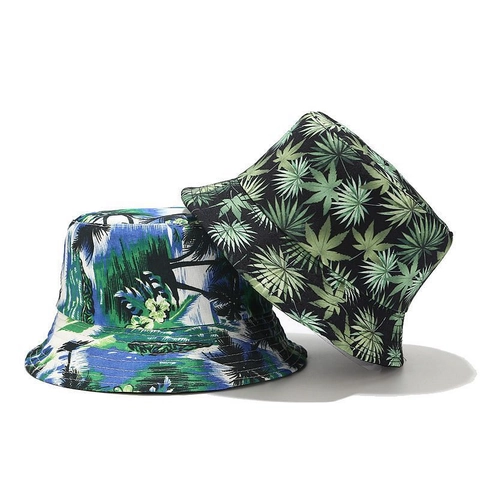 Cappello A Secchiello Reversibile Tela Cotone Stampa Palma Tropicale Foglia Protezione Solare Cappello Da Sole Esterno Uomo Donna