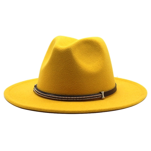 Fedora Hat Classic Woolen Felt Wide Brim Jazz Cap With Studded Faux Leather Band Vintage Style For Women Men
