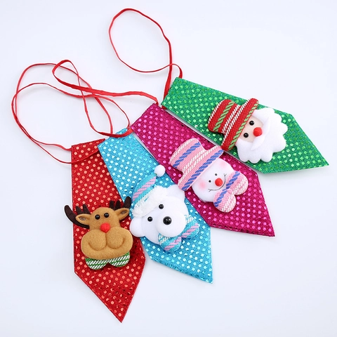 Christmas Necktie Sequin Luminous LED Glowing 3D Plush Santa Snowman Reindeer Holiday Party Dress Up Accessory Kids