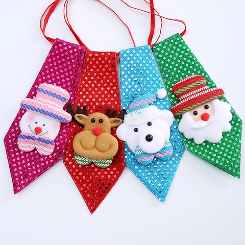 Christmas Necktie Sequin Luminous LED Glowing 3D Plush Santa Snowman Reindeer Holiday Party Dress Up Accessory Kids