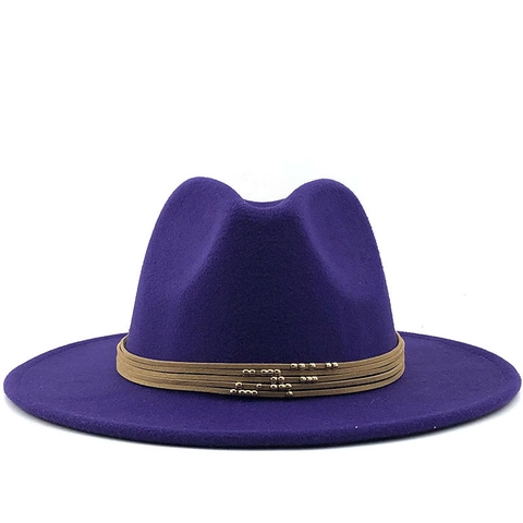 Cappello Fedora A Tesa Larga In Feltro Di Lana Jazz Cap Vintage Cordino In Camoscio Decorazione Perline In Metallo Unisex