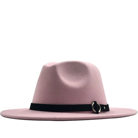 Cappello Fedora Classico In Feltro Di Lana Con Tesa Larga Piatta E Fibbia In Metallo Berretto Jazz Vintage Unisex