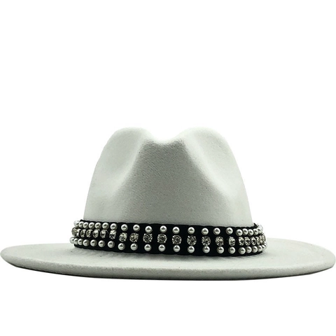 Cappello Fedora In Lana Vintage Con Nastro Di Künstliche Perle E Strass Cappello Jazz A Tesa Larga Unisex Per Festa Viaggio Elegante