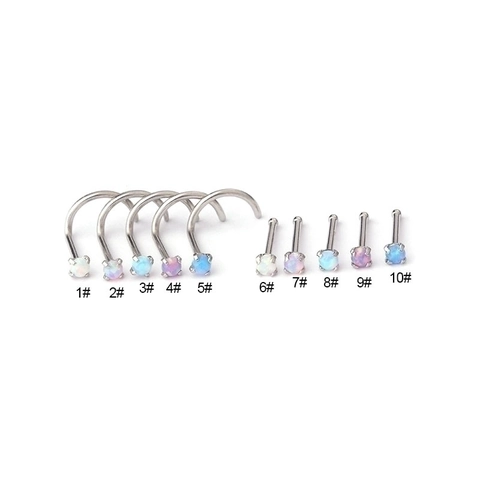 Opal Nose Stud Stainless Steel Piercing Jewelry L Shape Straight Bar For Women Fashion Body Accessory Multi Color Decorative
