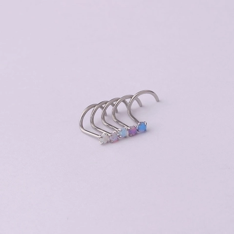 Opal Nose Stud Stainless Steel Piercing Jewelry L Shape Straight Bar For Women Fashion Body Accessory Multi Color Decorative