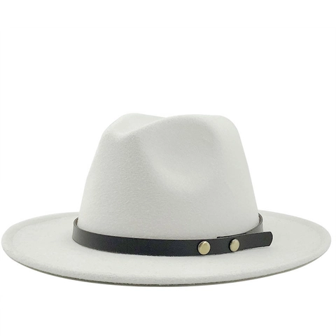 Cappello Fedora A Tesa Larga In Feltro Di Lana Berretto Jazz Con Cintura In Pelle Decorazione Con Borchie Elegante Stile Retrò Per Uomo E Donna