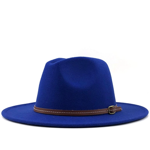 Fedora Hat Wool Felt Wide Flat Brim Vintage British Style With Belt Buckle For Men Women Unisex Accessory