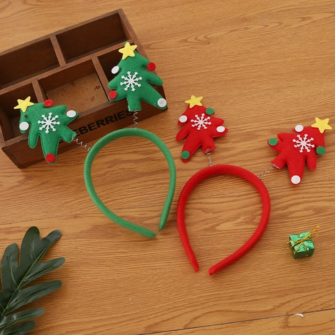 Christmas Tree Headband Fabric Plastic With Metal Spring Cute Cartoon Party Favor Costume For Kids Adults