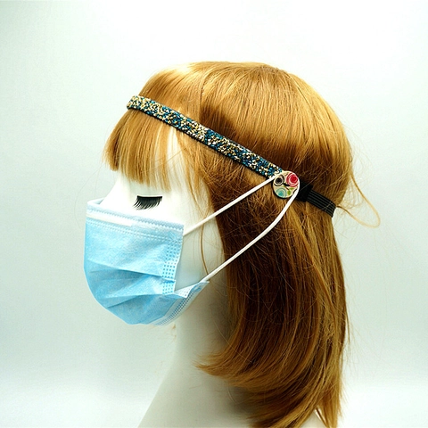 Diadema De Strass Con Botones Para Mascarilla Protección De Oídos Banda Elástica Brillante Para El Pelo Deporte Mujer