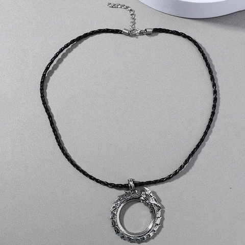 Viking Draak Hanger Ketting Voor Mannen Vintage Noordse Mythologie Ouroboros Legering Cirkel Retro Punk Sieraden