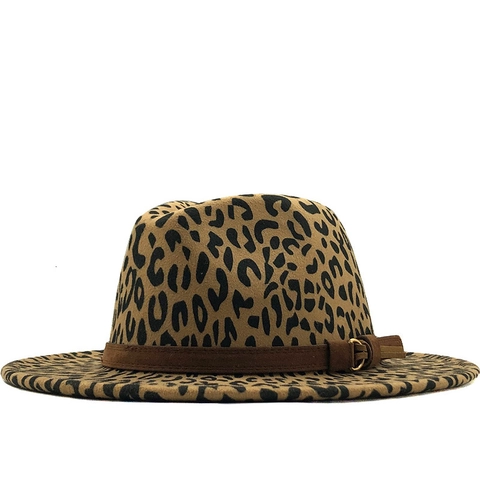 Cappello Fedora Con Stampa Leopardata Feltro Di Lana Tesa Larga Stile Jazz Vintage Per Uomo Donna Con Fibbia