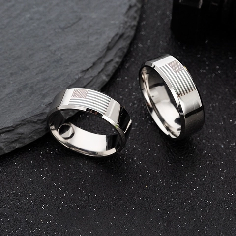 Stainless Steel Ring American Flag Pattern Laser Engraved Band For Men Patriotic Jewelry Fashion Accessory