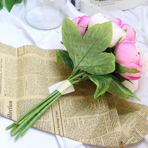 Künstlicher Ranunkel Satinnblumen Brautstrauß Rosa Weißer Verlauf Lebensechte Hochzeit Haus Dekoration Vase Arrangement Romantisch