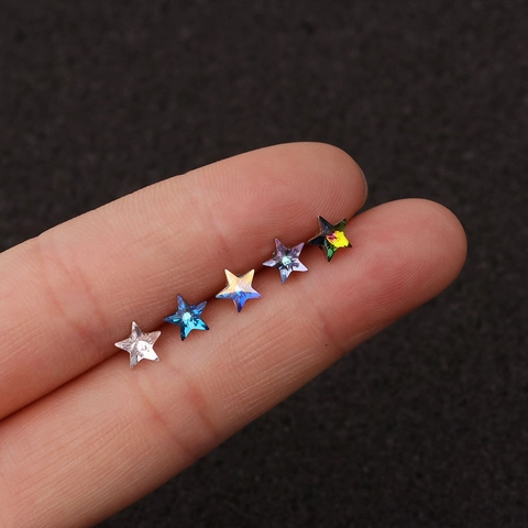 Star Shaped Crystal Ear Cartilage Stud Piercing Jewelry Stainless Steel Minimalist Fashion For Women