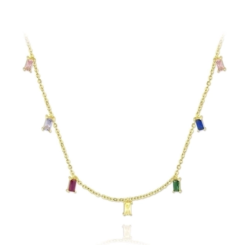 Collar De Arcoiris De Plata De Ley 925 Con Colgante De Cobre Y Zirconia Baguette Colorida Cadena De Clavícula Minimalista Para Mujeres