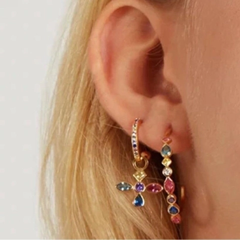 Bunte Zirkonia Geometrische C-Förmige Creolen Kupfer 925 Sterling Silber Ohrringpfosten Mode Schmuck Für Damen