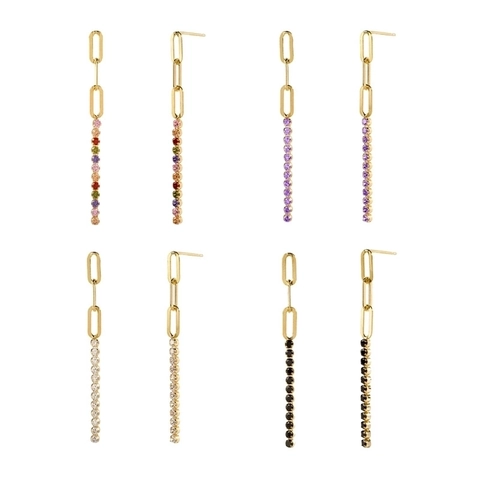 Zircon Hängeohrringe Mit 925 Sterling Silber Ohrstecker Und Kupferkette Geometrische Lange Quasten Stil Damen Minimalistischer Schmuck