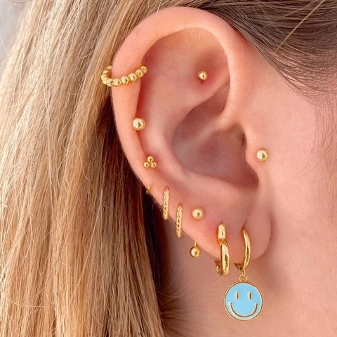 Smile Face Creolen Emaille Kupfer 18K Vergoldet Mit 925 Sterling Silber Ohrstecker Niedlich INS Stil Bunt