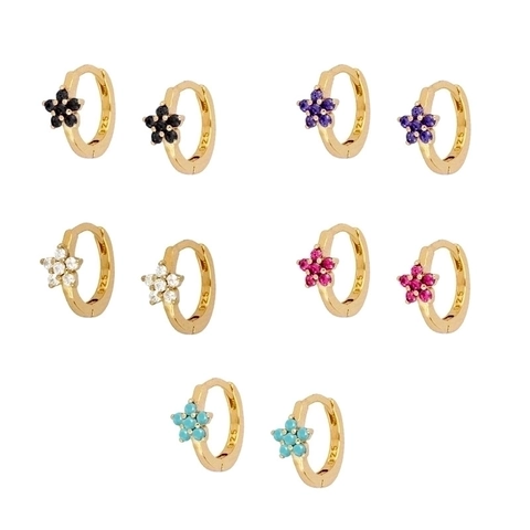 Orecchini A Cerchio In Rame Con Zirconi Design A Fiore E Stella Con Perno In Argento Sterling 925 Gioielli Eleganti Da Donna