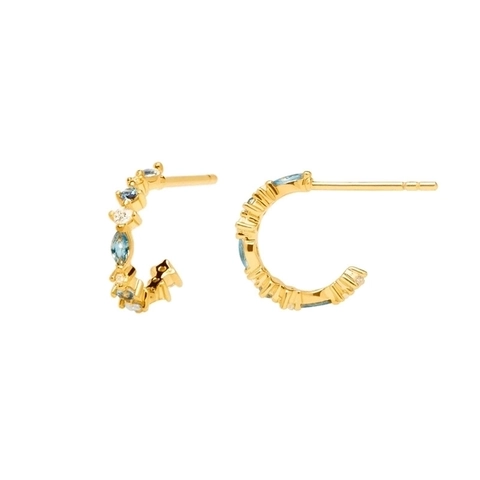 C-Shaped Hoop Earrings With 925 Sterling Silver Earring Post Copper Colorful Zircon Inlaid Fashion For Women