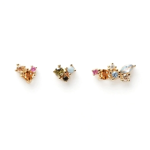 Colorful Zircon Geometric Stud Earrings With 925 Sterling Silver Earring Post Minimalist Copper Jewelry For Women