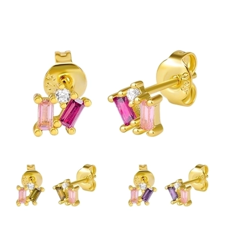 Pendientes Geométricos Cobre Con Poste De Plata Esterlina 925 Circón De Color Joyas Minimalistas Para Mujeres