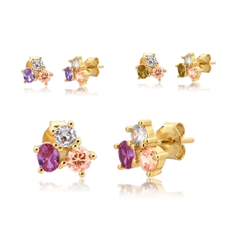 Pendientes de Botón de Cobre Minimalistas Con Poste de Plata de Ley 925 Diamantes de Imitación de Colores Pendientes Redondos Geométricos Joyería Mujer