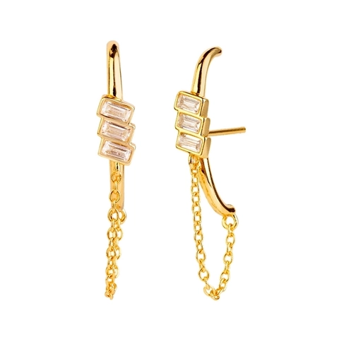 Baguette Zirkon Quasten Kette Ohrringe Mit 925 Sterling Silber Ohrstecker Geometrische Minimalistische Ear Cuff