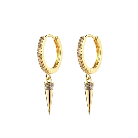 Boucles D'oreilles Créoles Pendentif Pointe Géométrique Zircon Cuivre Et Tige En Argent Sterling 925 Style Français
