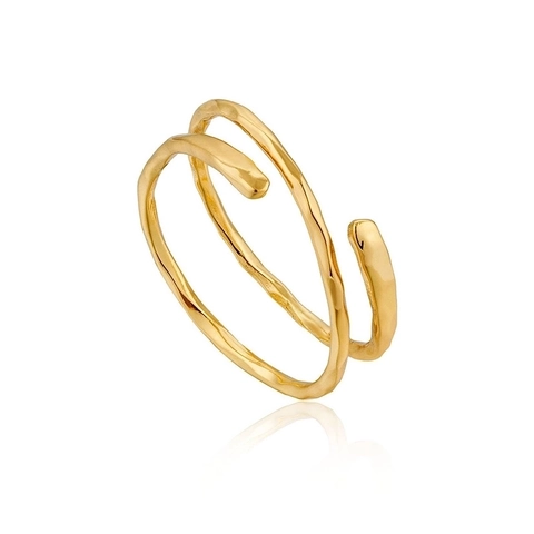Double Layer Copper Ring Gold Plated Adjustable Open Irregular Hammered Texture Fashion Index Finger Jewelry For Women