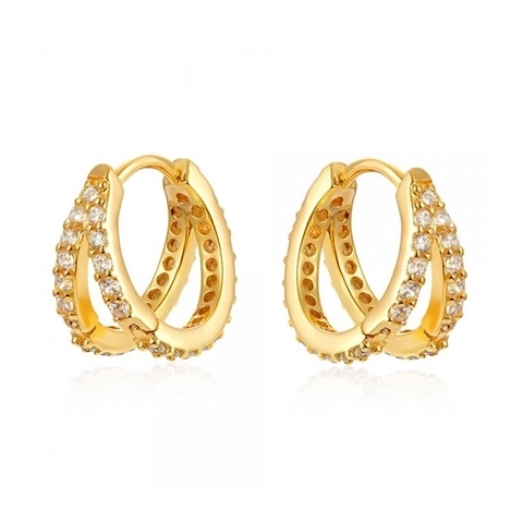 Orecchini A Cerchio Huggie A Doppia Fila Di Zirconi Per Donna Con Perno In Argento Sterling 925 Rame Minimalista Hip Hop