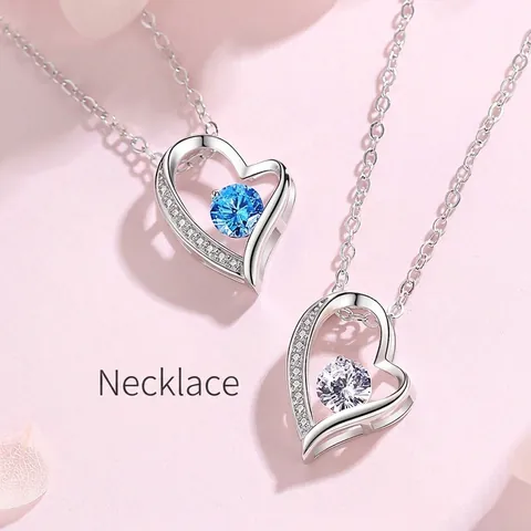 925 Sterling Silver Heart Pendant Necklace For Women Minimalist Zirconia Inlaid Polished Clavicle Chain Jewelry Anniversary Gift