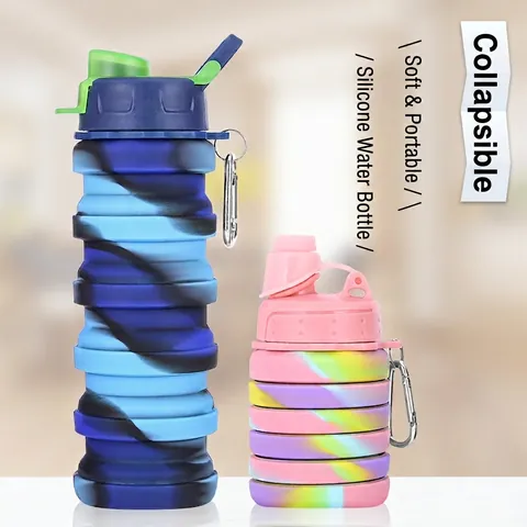 Botella De Agua Plegable Silicona De Grado Alimenticio Sin BPA A Prueba De Fugas Botella Deportiva Telescópica Con Mosquetón