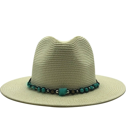 Cappello Fedora In Paglia Da Donna Con Fascia In Perline Bohémien Tesa Larga Protezione Solare Spiaggia Estate Regolabile Jazz