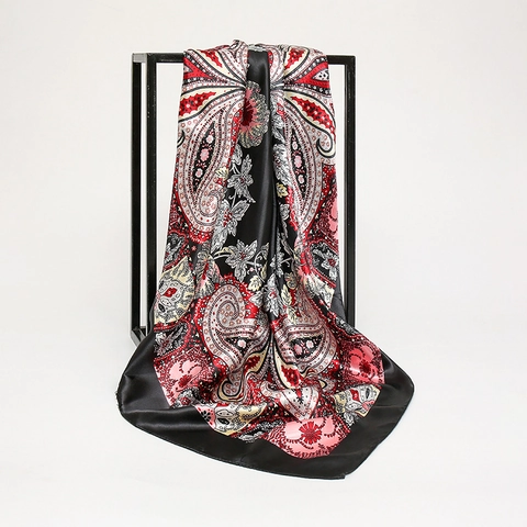 Paisley Floral Print Satin Scarf Large Square Satiny Headscarf Polyester Neck Wrap For Women Fashion Accessories