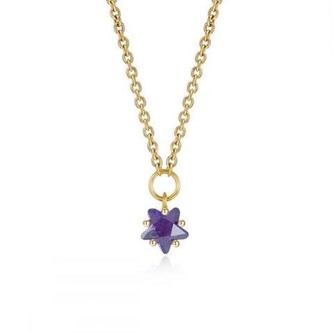 Collana con Pendente a Stella in Argento Sterling S925 per Donna Semplice Stile Coreano Gioielli con Strass Galvanizzati Catena a Clavicola