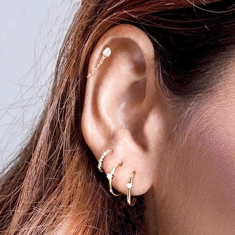 C-Form Creolen Ohrringe Mit Mikro-Pave Bunten Zirkon Kupfer Chic Geometrisch Mit 925 Sterling Silber Ohrstecker