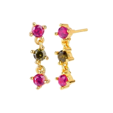 Eleganti Orecchini a Bottone in Rame Geometrici Con Perno in Argento Sterling 925 Orecchini Pendenti con Zirconia Rotondi Colorati da Donna