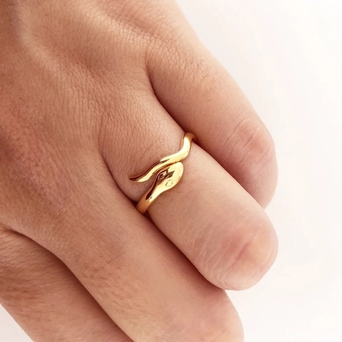 Vintage Creative Snake Copper Ring For Women Men 18K Gold Plated Minimalist Adjustable Open Animal Ring Jewelry Gift